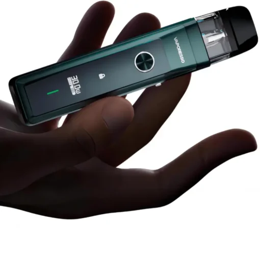 Απεικόνιση ενός γυναικείου χεριού να κρατά το Vaporesso Xros Pro σε πράσινο χρώμα