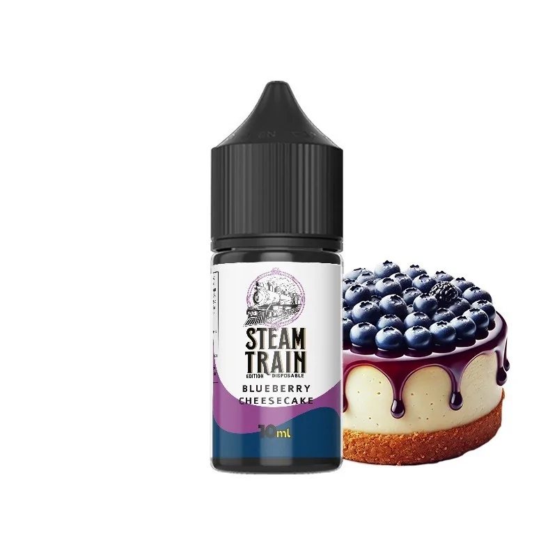 Steam-train-disposable-edition-blueberry-cheesecake-30ml-vaporstation | Vaporstation.gr Οπτική απεικόνιση της συσκευασίας του Blueberry Cheesecake της Steam Train 30ml