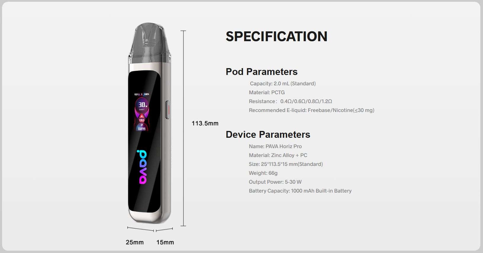 PAVA Horiz Pro Pod Kit 2ml 1000mAh
