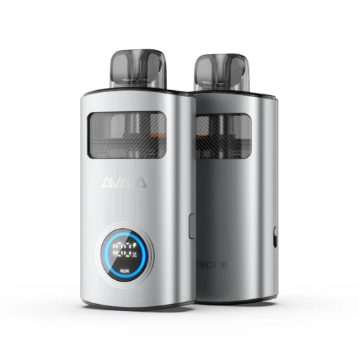 Εμπρόσθια και οπίσθια όψη του Aspire Avata Pod Kit σε ασημί χρώμα