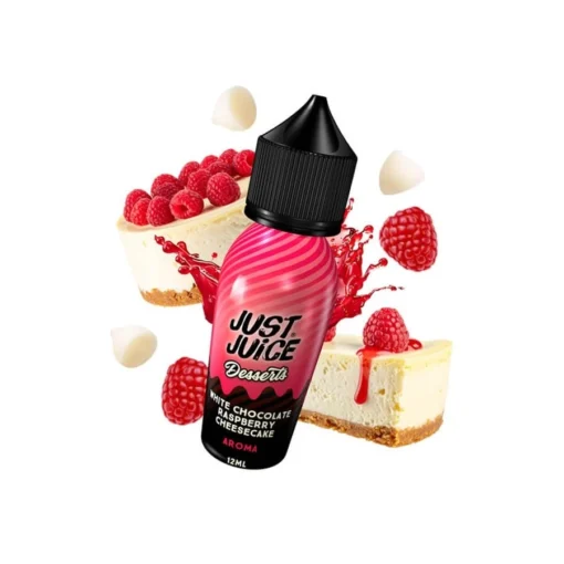 Φωτογραφία μπουκαλιού 60ml του White Chocolate Raspberry Cheesecake από τη σειρά Desserts της Just Juice