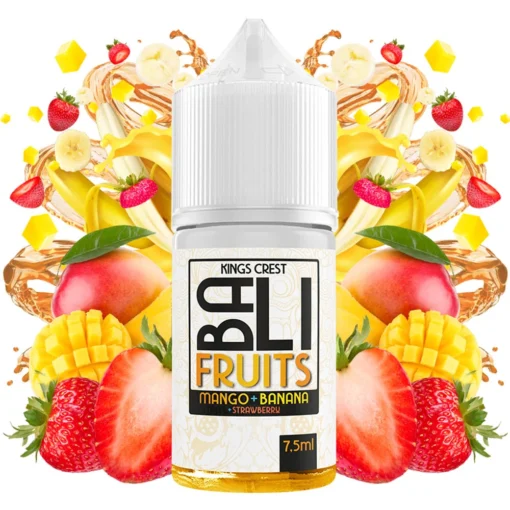 Οπτική απεικόνιση της συσκευασίας του Kings Crest Bali Fruits Mango Banana Strawberry 30ml.