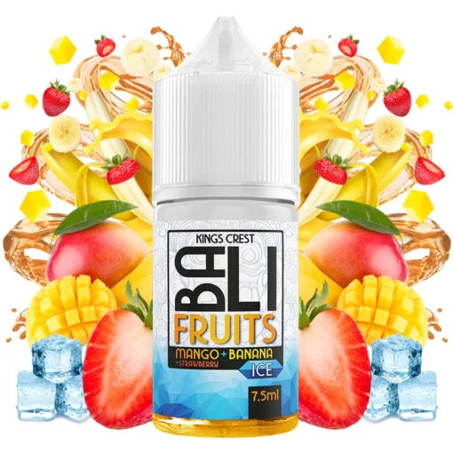 Οπτική απεικόνιση της συσκευασίας του Kings Crest Bali Fruits ICE Mango Banana Strawberry 30ml.