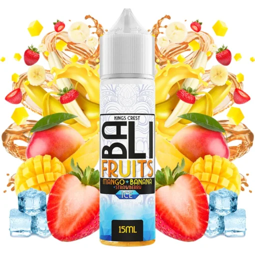 Οπτική απεικόνιση της συσκευασίας του Kings Crest Bali Fruits ICE Mango Banana Strawberry 60ml.