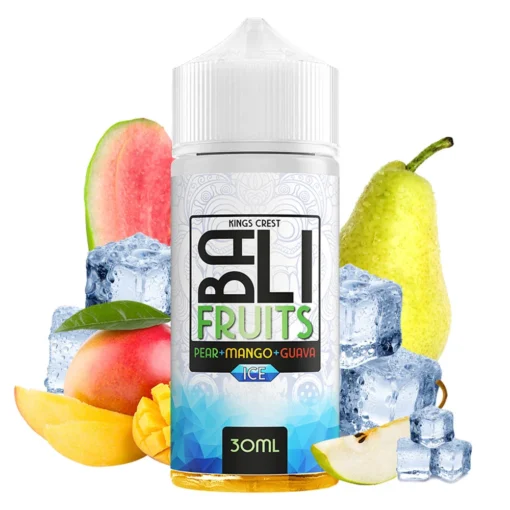 Οπτική απεικόνιση της συσκευασίας του Kings Crest Bali Fruits ICE Pear Mango Guava 120ml.