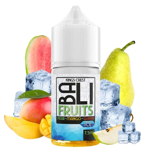 Οπτική απεικόνιση της συσκευασίας του Kings Crest Bali Fruits ICE Pear Mango Guava 30ml.