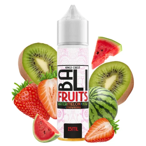 Οπτική απεικόνιση της συσκευασίας του Kings Crest Bali Fruits Watermelon Kiwi Strawberry 60ml.