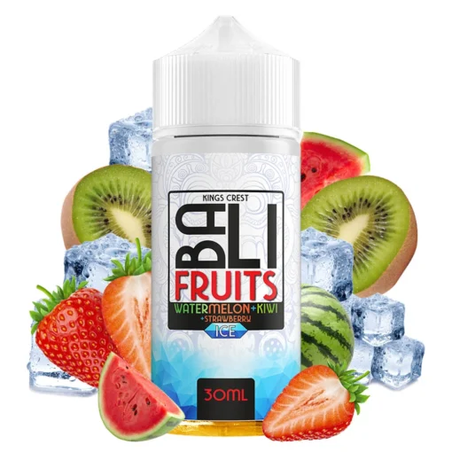 Οπτική απεικόνιση της συσκευασίας του Kings Crest Bali Fruits ICE Watermelon Kiwi Strawberry 120ml.