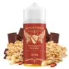 Οπτική απεικόνιση της συσκευασίας του Kings Crest Don Juan Peanut 120ml που πλαισιώνεται από κομμάτια σοκολάτας και φυστίκια peanut