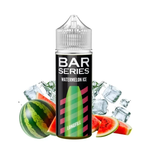 Οπτική απεικόνιση της συσκευασίας του Mixtio Bar Series Watermelon Ice 120ml που περιβάλλεται από τα αντίστοιχα φρούτα