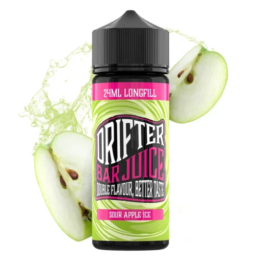Οπτική απεικόνιση της συσκευασίας του Bar Juice Sour Apple Ice της Drifter 120ml.