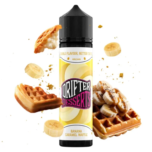 Οπτική απεικόνιση της συσκευασίας του Banana Caramel Waffle της Drifter 60ml.