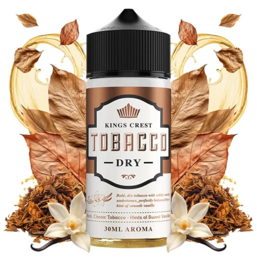 Οπτική απεικόνιση της συσκευασίας του Tobacco Dry της Kings Crest 120ml.
