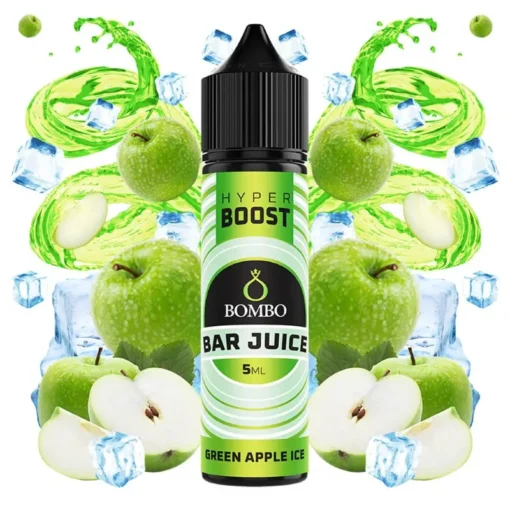Οπτική απεικόνιση της συσκευασίας του Bombo Bar Juice Hyper Boost Green Apple Ice 5/60ml.
