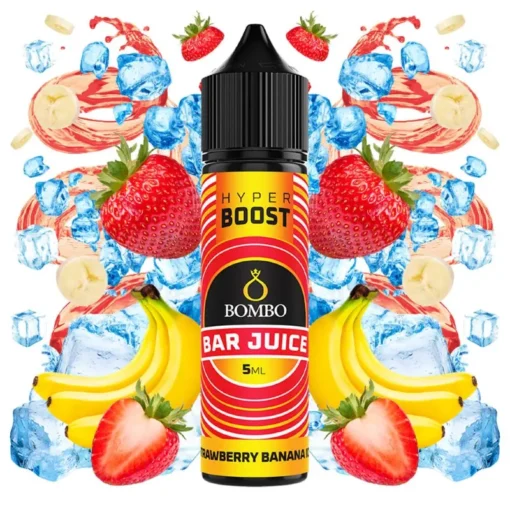 Οπτική απεικόνιση της συσκευασίας του Bombo Bar Juice Hyper Boost Strawberry Banana Ice 5/60ml.