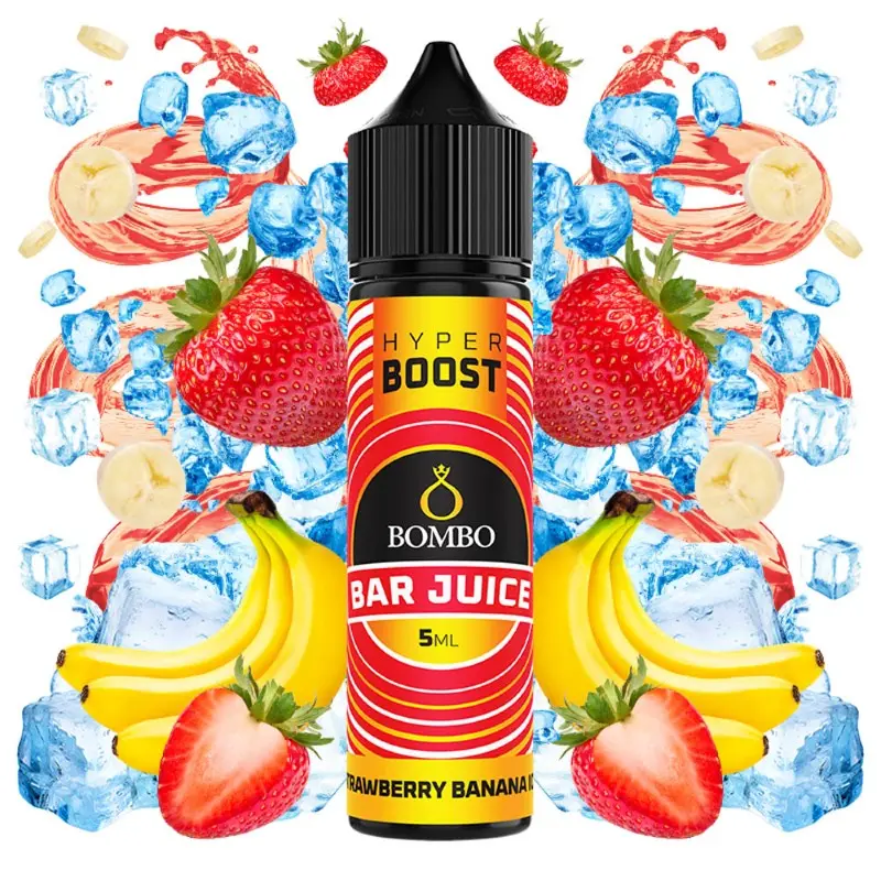 Bombo-bar-juice-hyper-boost-strawberry-banana-ice-60ml-vaporstation | Vaporstation.gr Οπτική απεικόνιση της συσκευασίας του Bombo Bar Juice Hyper Boost Strawberry Banana Ice 560ml