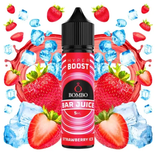 Οπτική απεικόνιση της συσκευασίας του Bombo Bar Juice Hyper Boost Strawberry Ice 5/60ml.