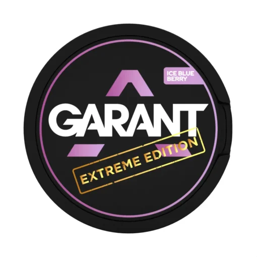 Οπτική απεικόνιση της συσκευασίας Ice Blueberry Extreme Nicotine Pouches της Garant.