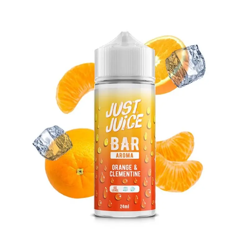 Just-juice-orange-and-clementine-flavour-shot-24-120ml-vaporstation | Vaporstation.gr Οπτική απεικόνιση της συσκευασιάς Just Juice Bar Aroma Orange Clementine σε μπουκάλι 120ml