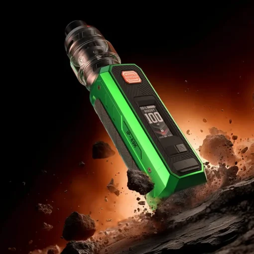 Καλλιτεχνική φωτογραφία του προϊόντος Vaporesso Armour Ultra Kit να προσγειώνεται σε πέτρες που σπάνε.
