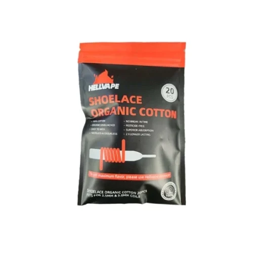 Shoelace-organic-cotton-20pcs-hellvape-vaporstation | Vaporstation.gr Οπτική απεικόνιση της συσκευασίας βαμβακιού Shoelace 20 τεμάχια της Hellvape