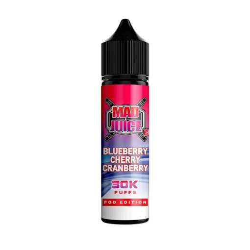 Οπτική απεικόνιση του Mad Juice Pod Edition Blueberry Cherry Cranberry σε μπουκάλι 60ml.