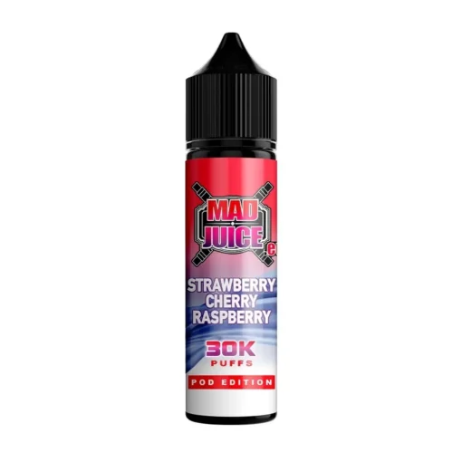 Οπτική απεικόνιση του Mad Juice Pod Edition Strawberry Cherry Raspberry σε μπουκάλι 60ml.