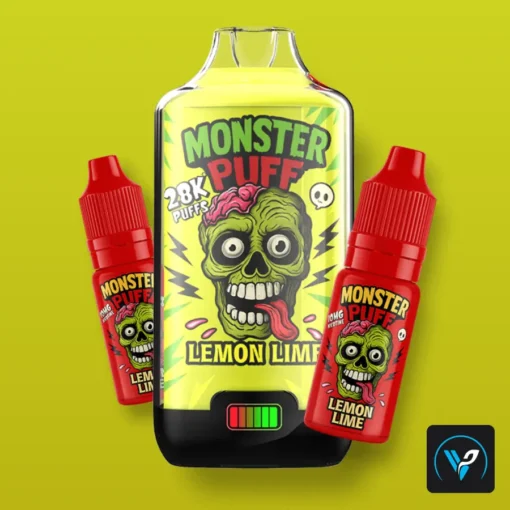 Οπτική απεικόνιση της συσκευής μίας χρήσης Monster Puff 28k Lemon Lime