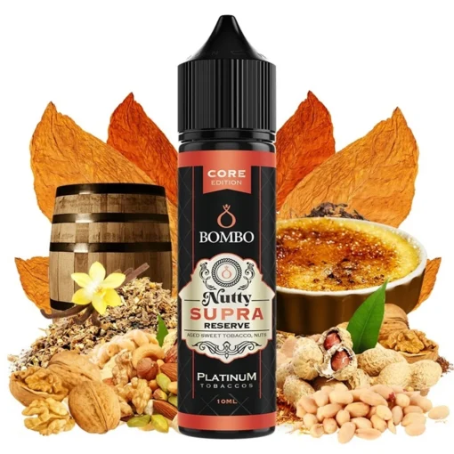 Οπτική απεικόνιση του Bombo Platinum Tobaccos Core Edition Nutty Supra σε μπουκάλι 60ml