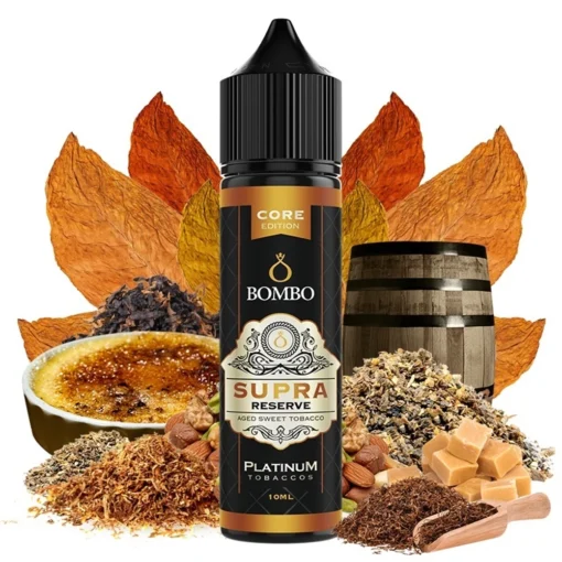 Οπτική απεικόνιση του Bombo Platinum Tobaccos Core Edition Supra Reserve σε μπουκάλι 60ml.
