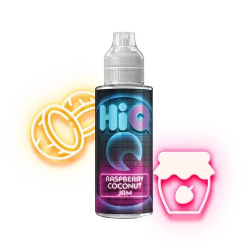Οπτική απεικόνιση του HiQ Raspberry Coconut Jam σε μπουκάλι 120ml