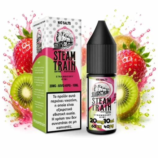 Οπτική απεικόνιση του Steam Train Disposable Edition Strawberry Kiwi με νικοτίνη αλάτων 20mgml σε μπουκάλι 10ml