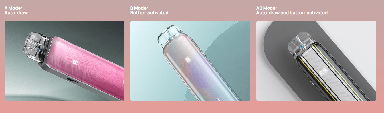 Pink auto-draw vape pen shown at an angle against a soft gradient background