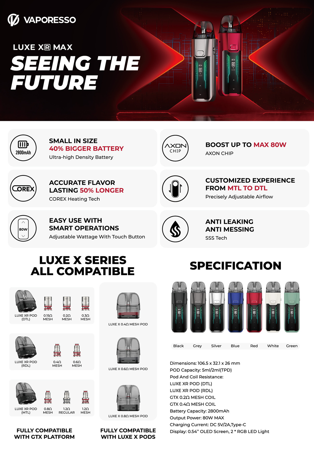 Vaporesso Luxe XR Max Pod Kit 5ml 2800 mAh